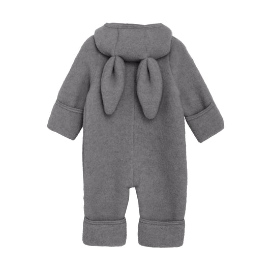 Pram Suit With Ears Wool Fleece Medium Grey Melange