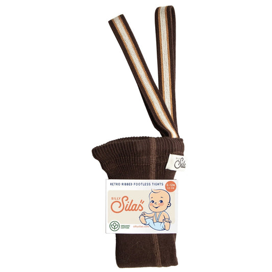 Footless Cotton Tights Chocolate Brown Striped