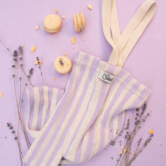 Footless Cotton Tights Lavender x Cream Striped