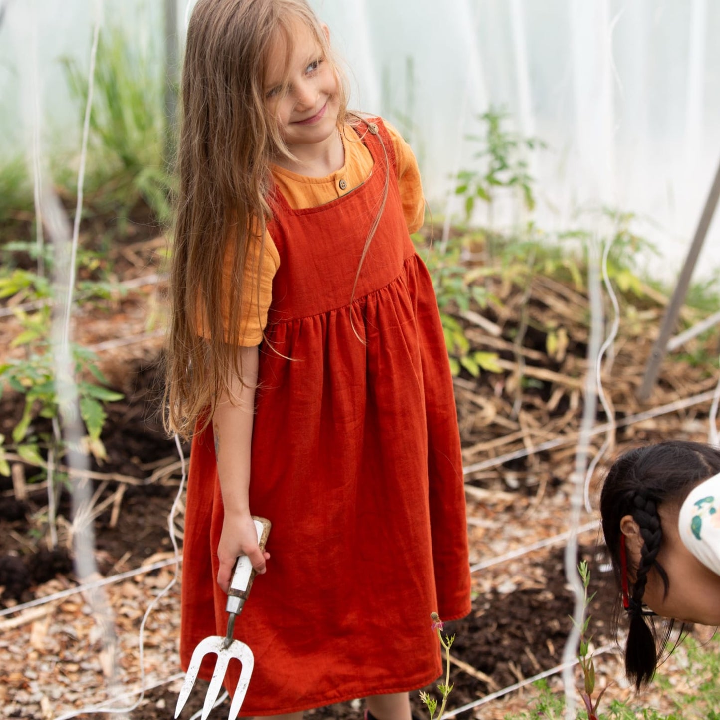 Little Green Radicals Orange Blooms Reversible Pinny Dress