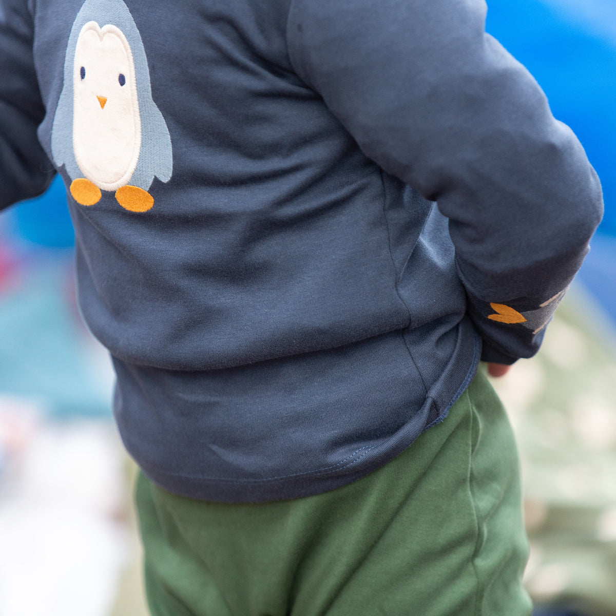 Little Green Radicals Blue Penguins Appliqué Long Sleeve T-Shirt