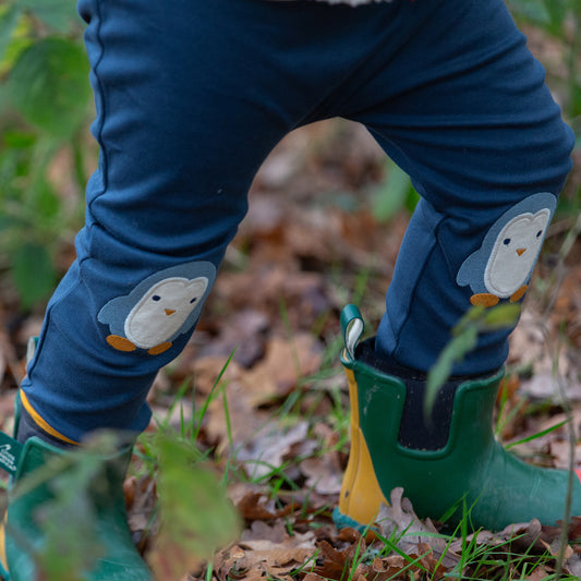 Little Green Radicals Blue Penguin Knee Patch Joggers