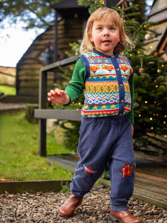 Frugi Ronnie Reversible Pull Ups Navy/Festive Check