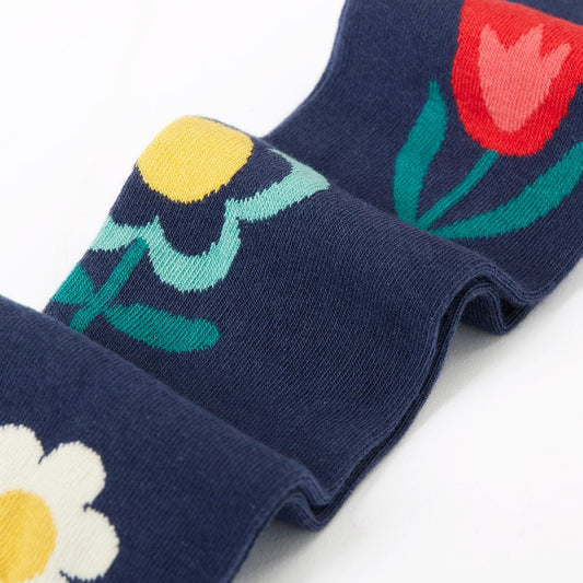 Frugi Norah Tights Navy Blue/Floral