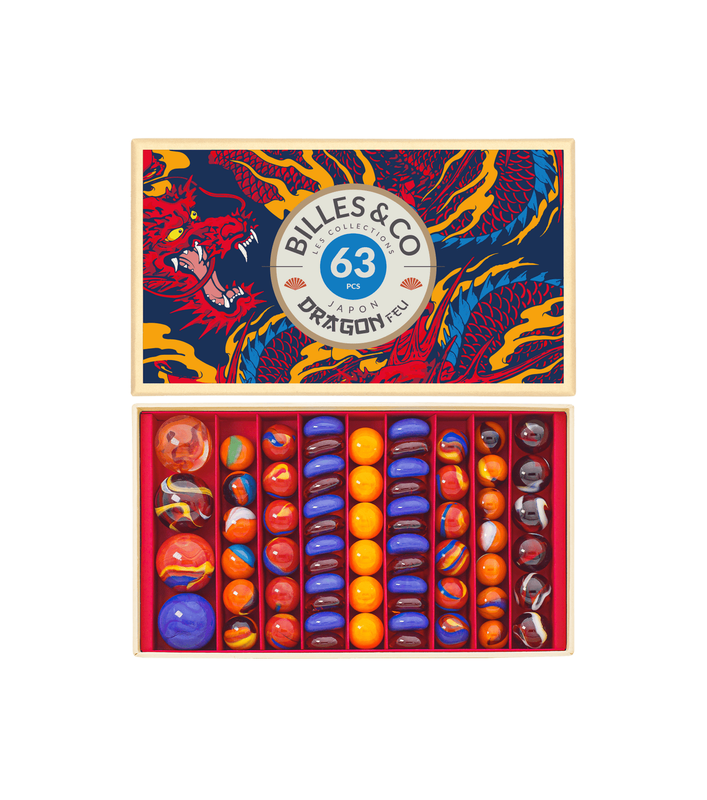 Fire Dragon Marbles Box - 63 Pack