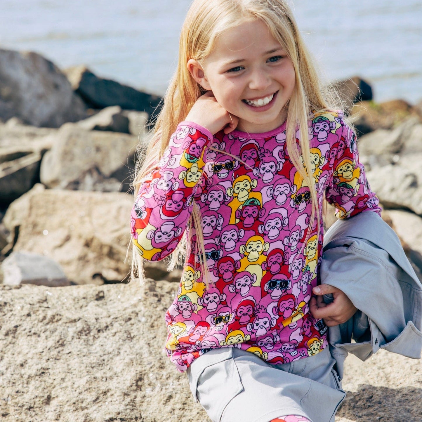 Villervalla Happy Chimpz Long Sleeve Shirt Rose