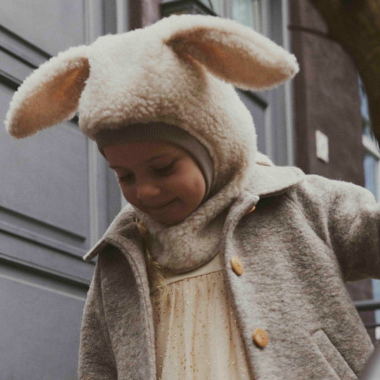Bunny Balaclava Ears Wool Teddy Sherpa Cement
