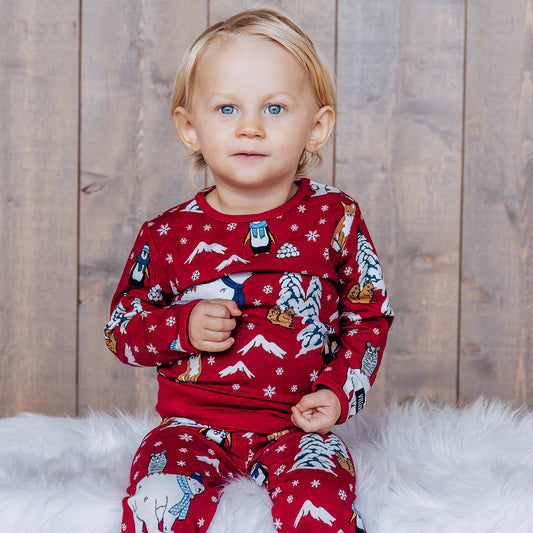 Villervalla Organic Baby Pants Winter Animals Chili