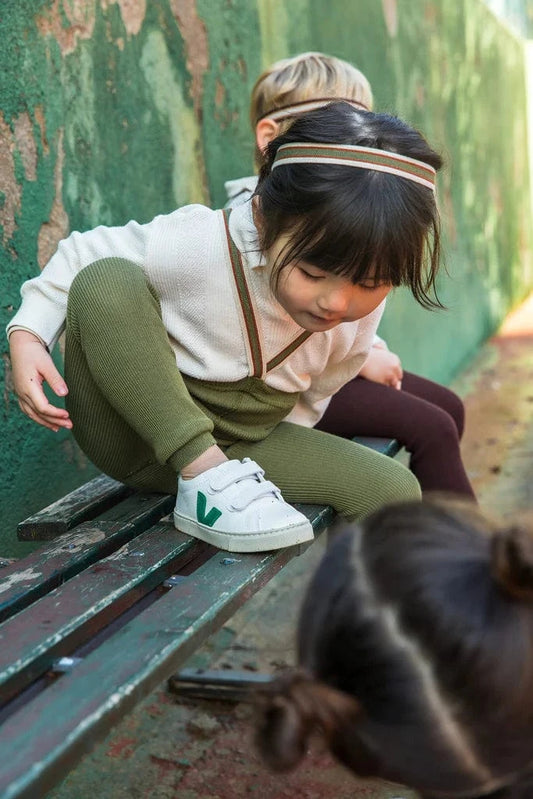 Footless Cotton Tights Olive Striped