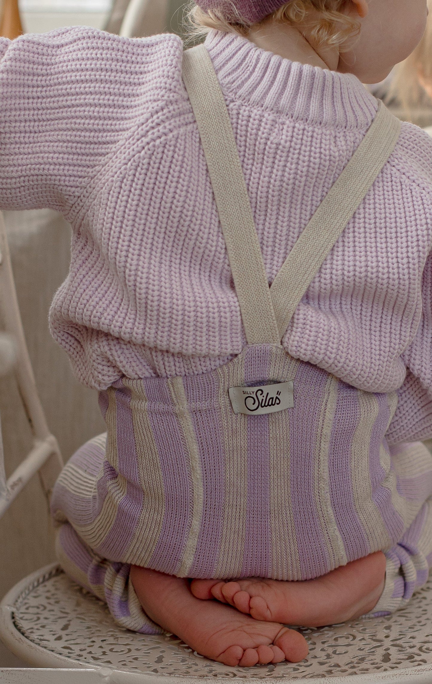 Silly Silas Footless Cotton Tights Lavender x Cream Striped