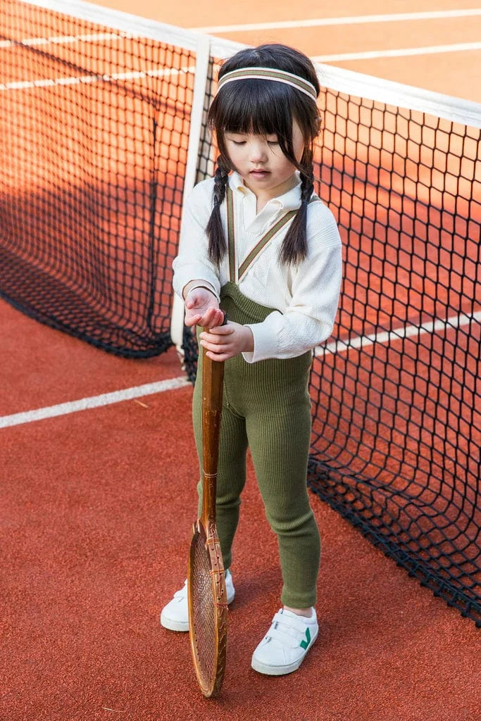 Footless Cotton Tights Olive Striped