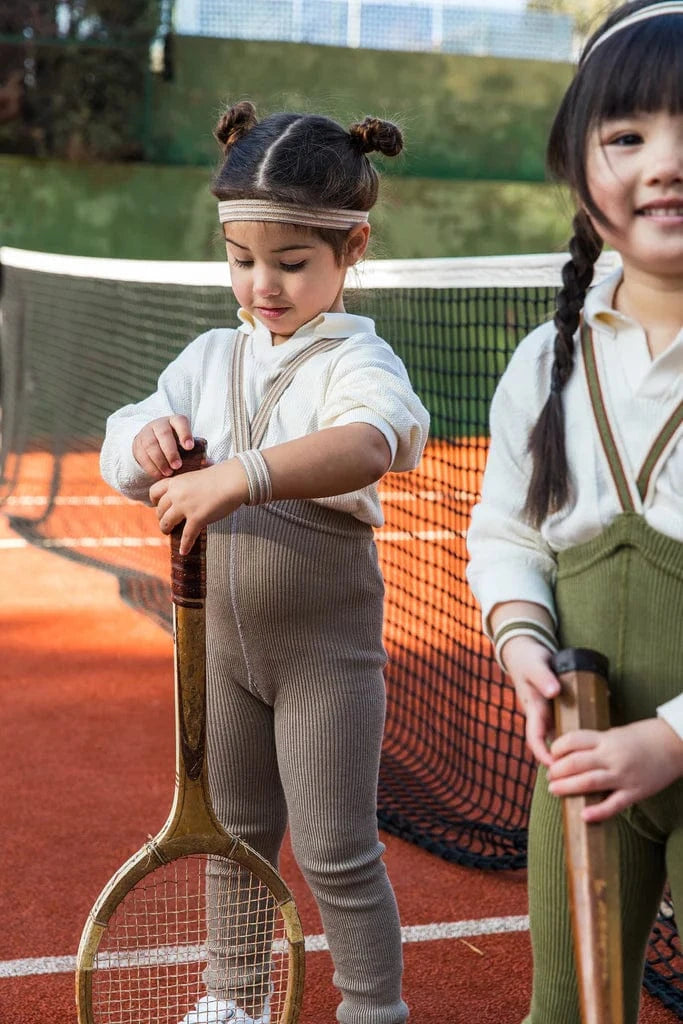 Footless Cotton Tights Oyster Grey Striped