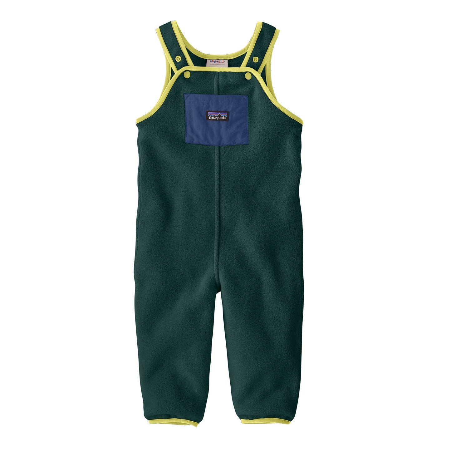 Green overalls with yellow trim on a white background