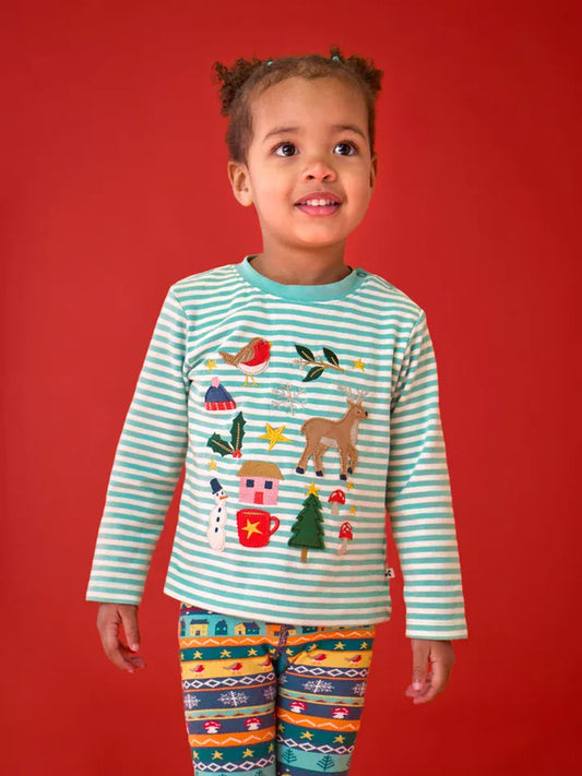 Discovery Applique Top Moss Stripe/Winter