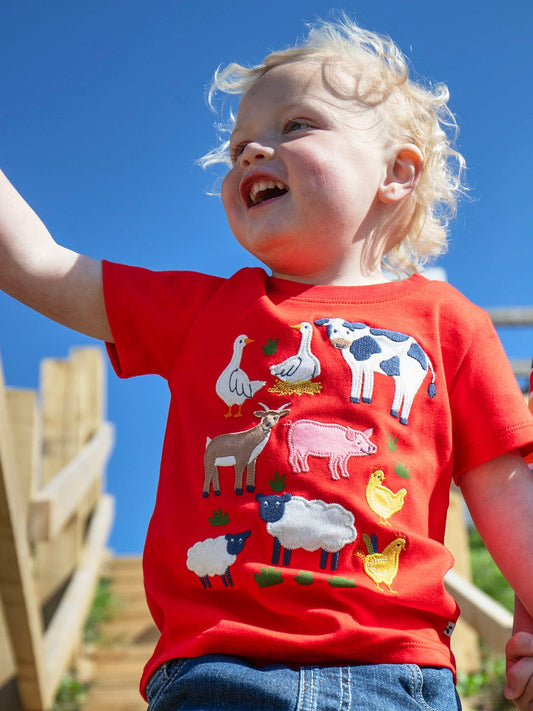 Frugi Little Creature Appliqué T-Shirt Strawberry/Farm