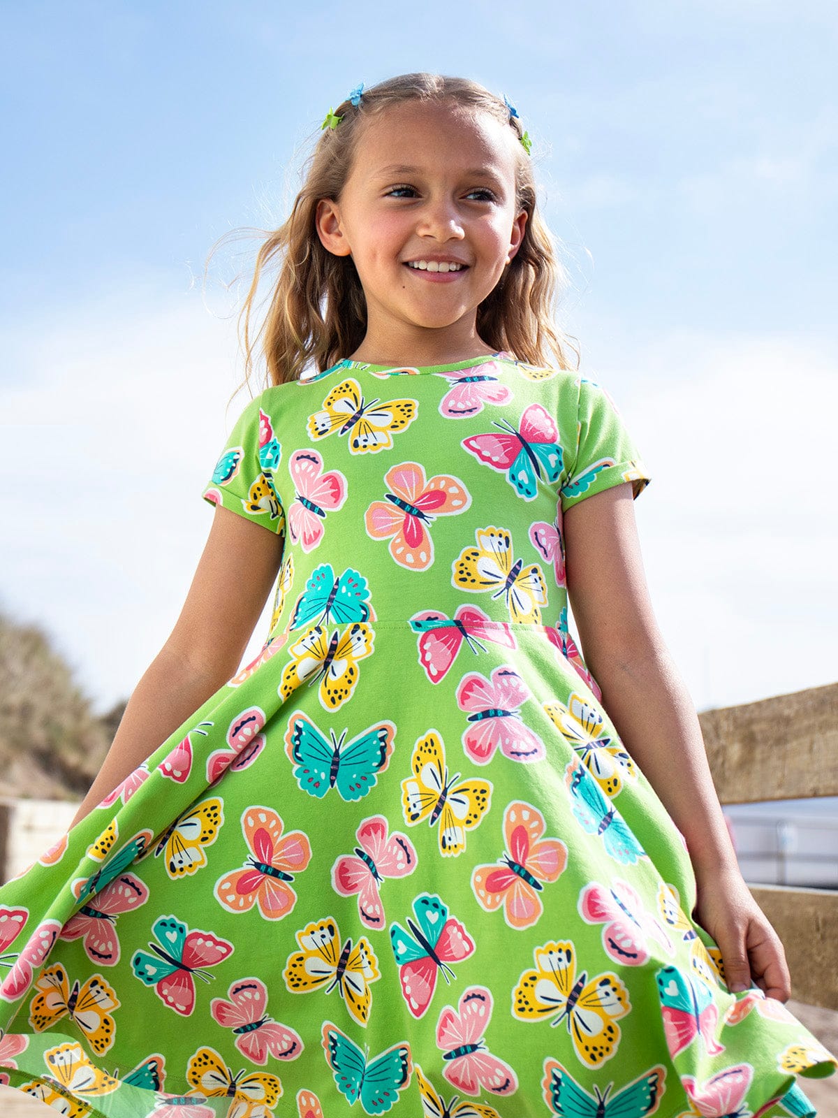 Frugi Spring Skater Dress Lime Flutterby