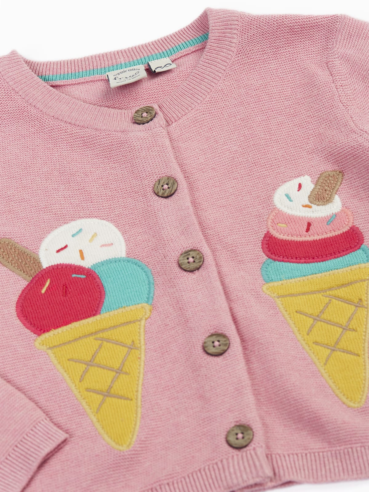 Frugi Rosa Appliqué Cardigan Pink Marl/Ice Cream