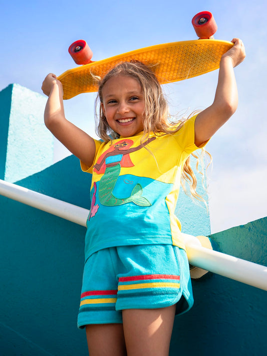 Frugi Coast Towelling Shorts Tropical Sea/Rainbow