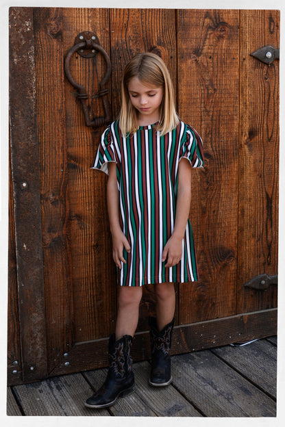 One of a Kind Pioneer Trail Puff Sleeve T-Shirt Dress fits 4-5 Years