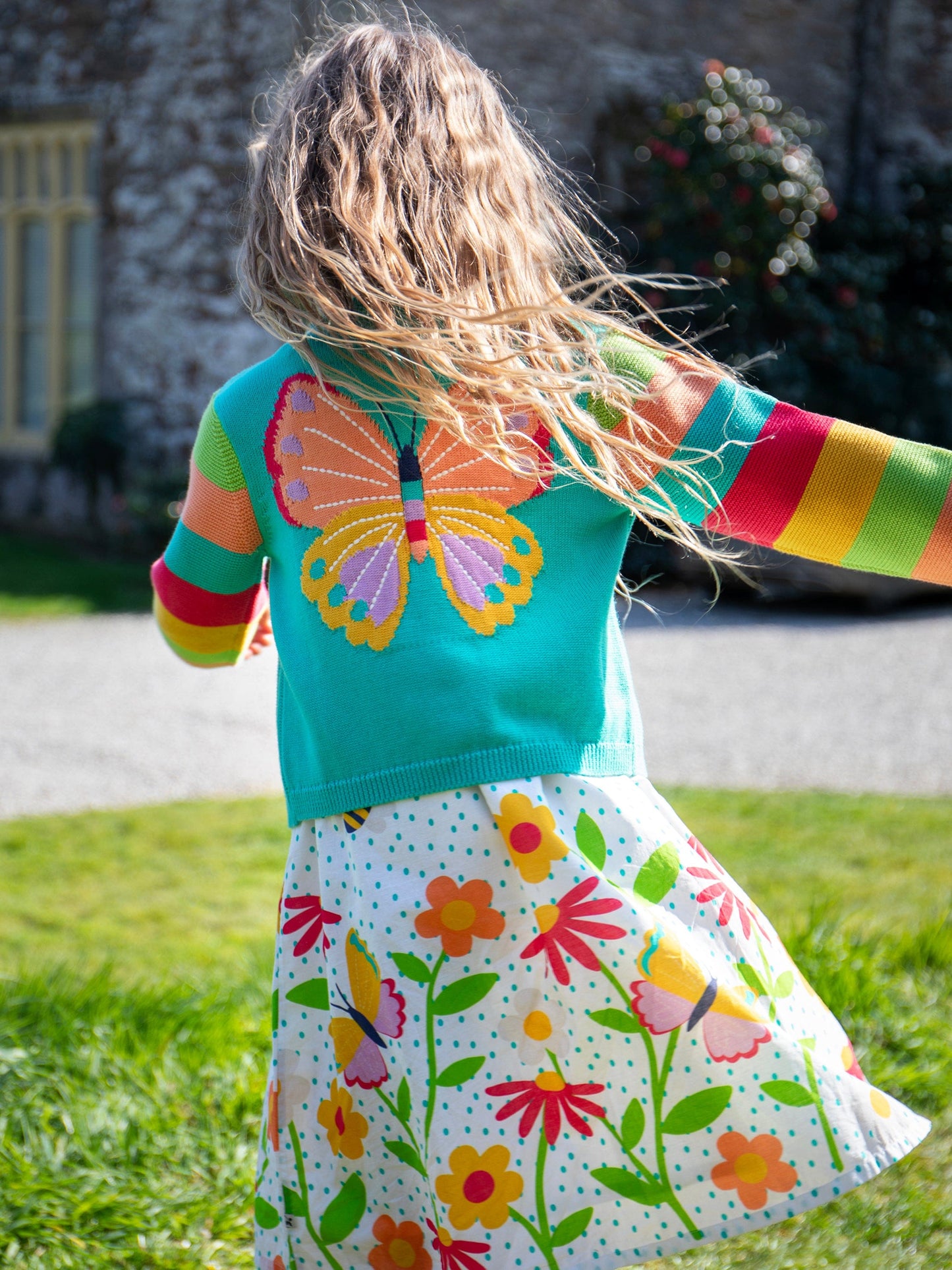 Frugi Cammie Cardigan Pacific Aqua/Butterfly