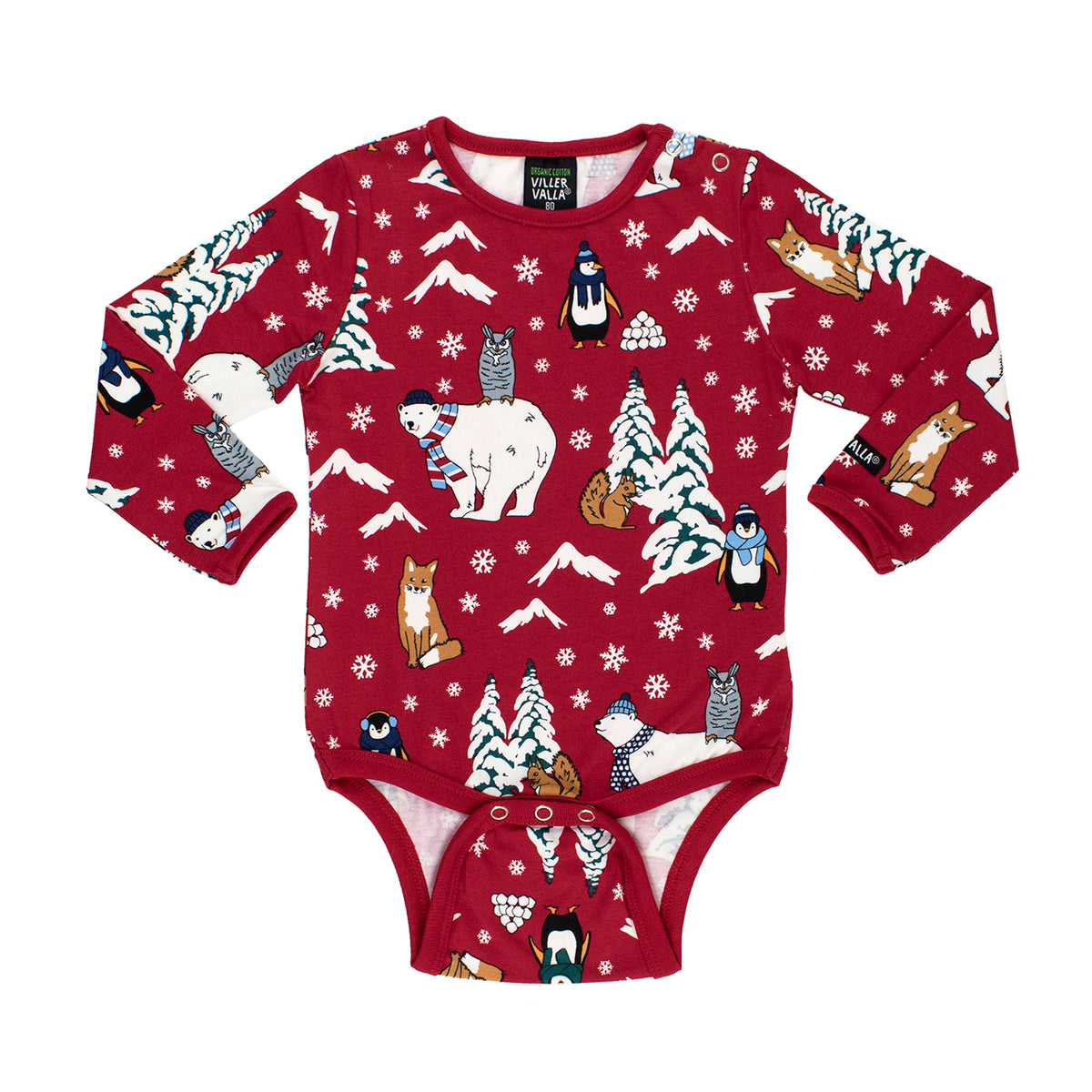Villervalla Organic Bodysuit Winter Animals Chili