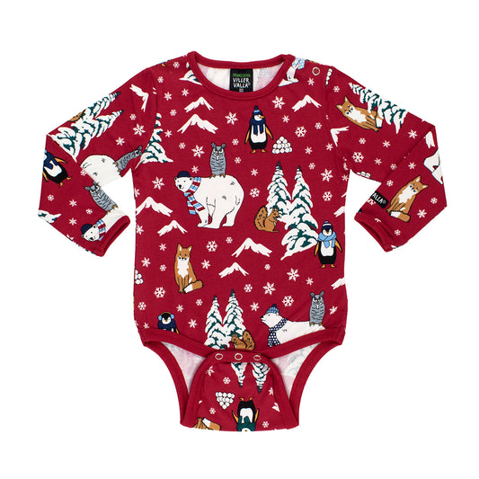 Villervalla Organic Bodysuit Winter Animals Chili