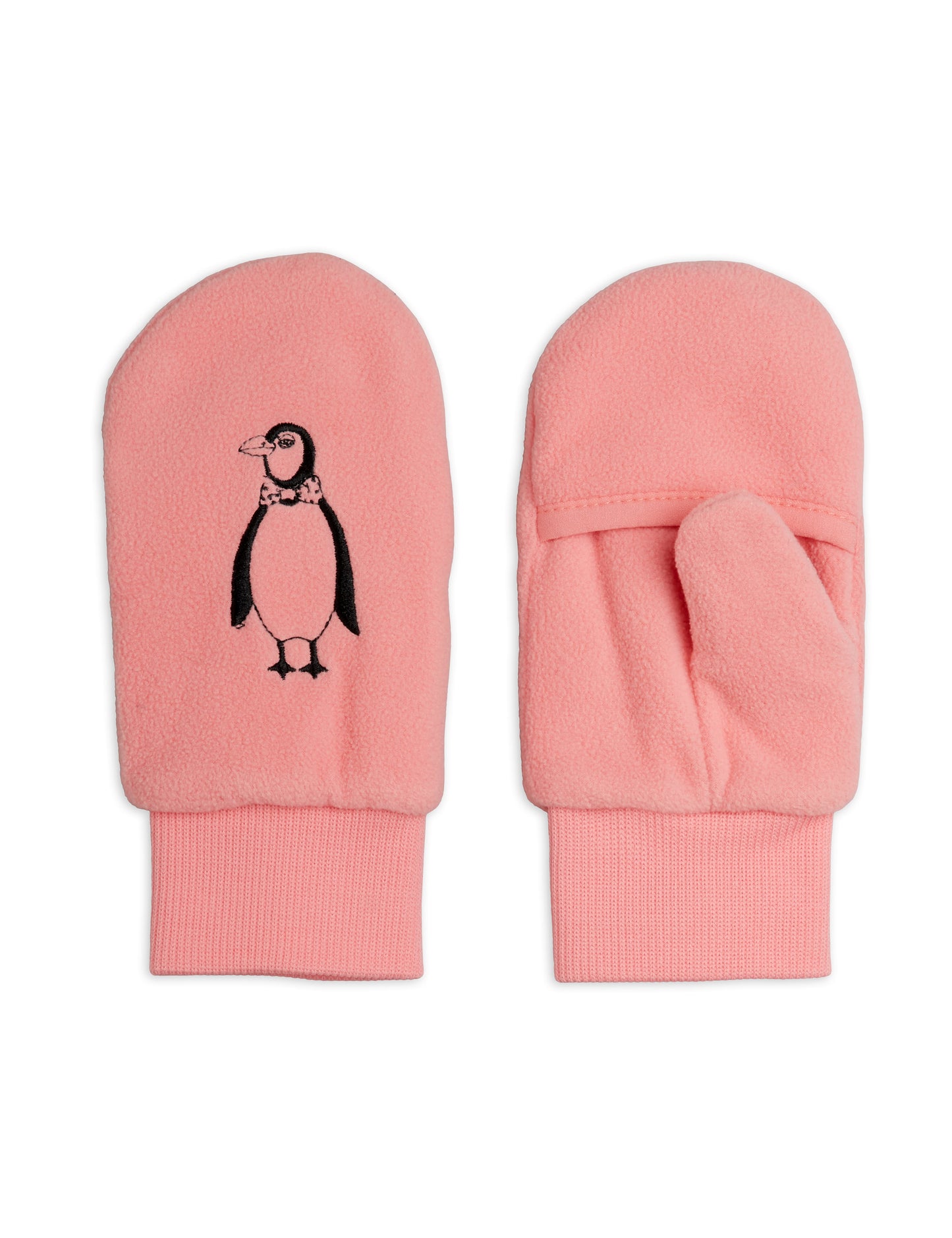 Mini Rodini Penguin Embroidered Microfleece Overlapping Mittens