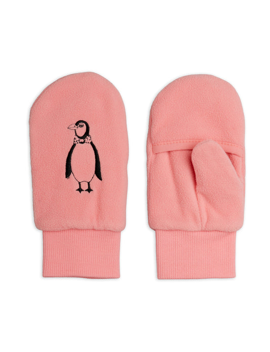 Mini Rodini Penguin Embroidered Microfleece Overlapping Mittens