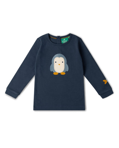 Little Green Radicals Blue Penguins Appliqué Long Sleeve T-Shirt