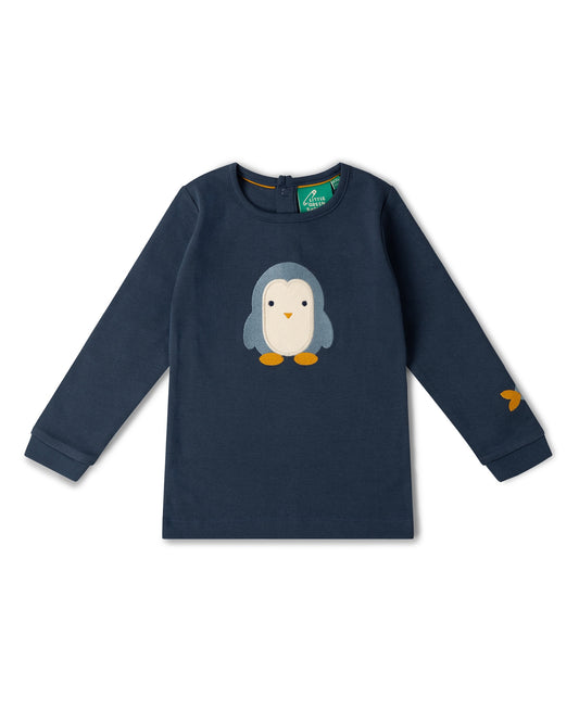 Little Green Radicals Blue Penguins Appliqué Long Sleeve T-Shirt
