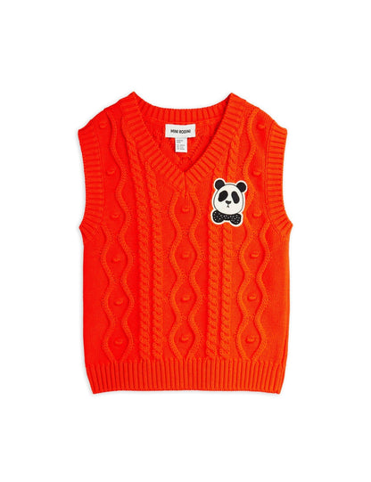 Panda Patch Cable Knit V-Neck Slipover
