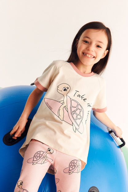 Turtle Ribbed Leggings Pink