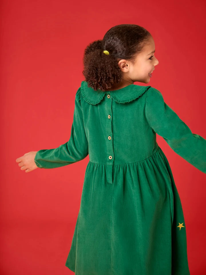 Frugi Peony Cord Dress Holly Green/Fox