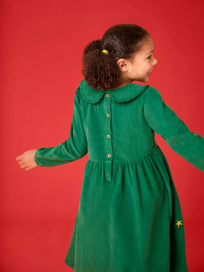 Frugi Peony Cord Dress Holly Green/Fox