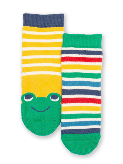 Frog Face Grippy Socks Yellow