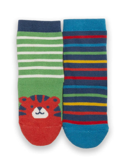 Tiger Face Grippy Socks Fern