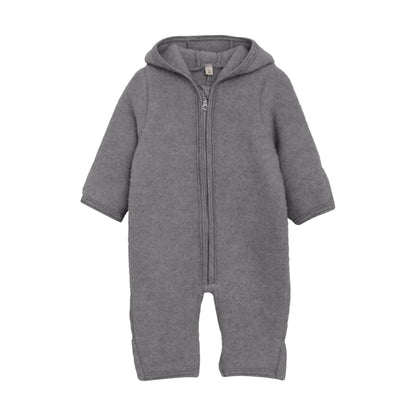 Pram Suit With Ears Wool Fleece Medium Grey Melange