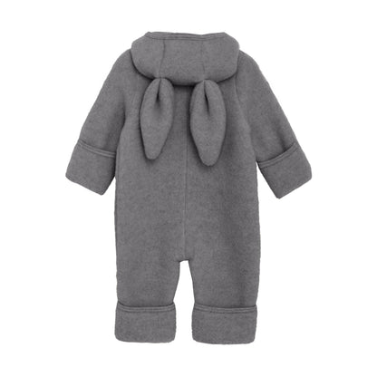Pram Suit With Ears Wool Fleece Medium Grey Melange