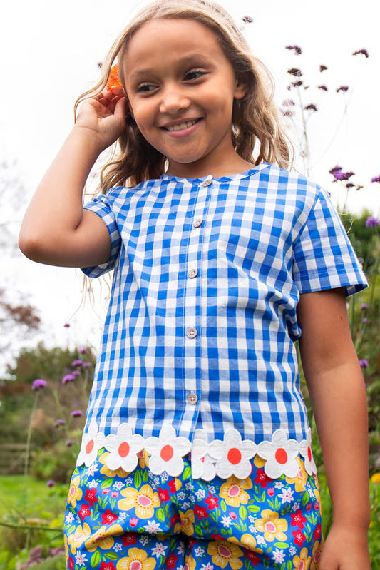 Sarah Shirt Cobalt Gingham/Daisy
