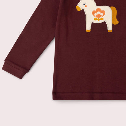 Folk Horse Applique Long Sleeve T-Shirt