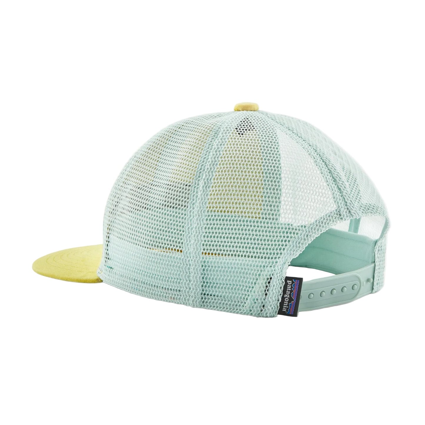 Light blue mesh cap with a yellow brim on a white background