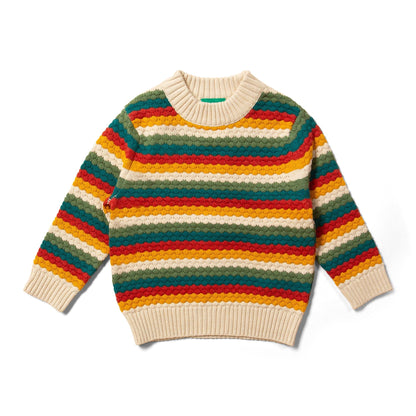 From One To Another Honeycomb Rainbow Striped Snuggly Knitted Jumper