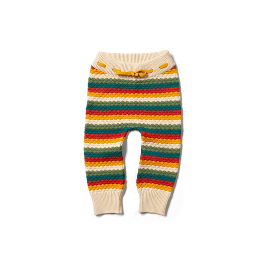 Honeycomb Rainbow Striped Tie Waist Knitted Joggers