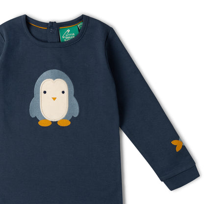 Little Green Radicals Blue Penguins Appliqué Long Sleeve T-Shirt