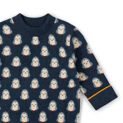 Little Green Radicals Blue Penguins Knitted Jumper