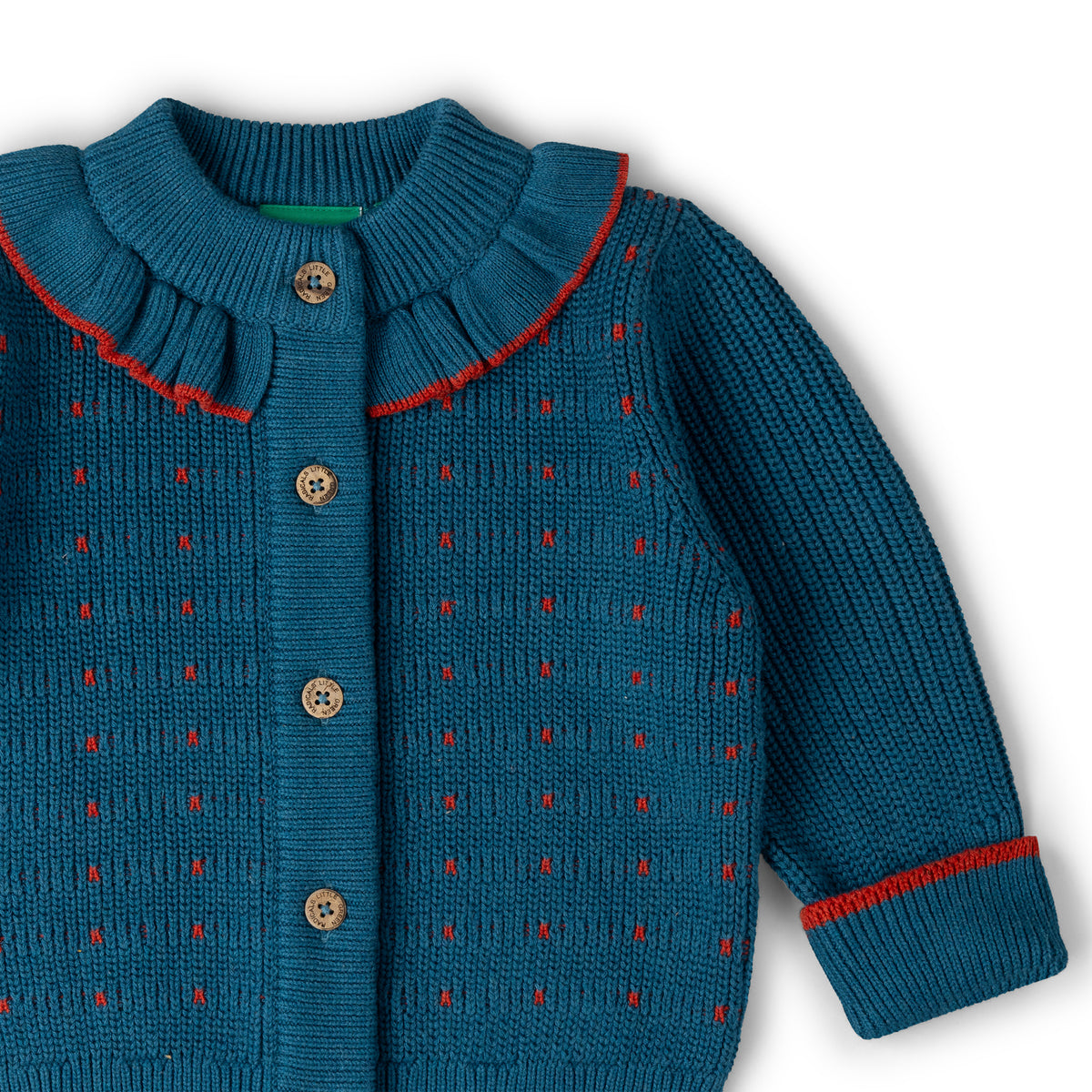 Little Green Radicals Midnight Frill Snuggly Knitted Cardigan