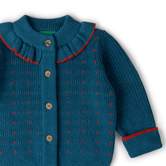 Little Green Radicals Midnight Frill Snuggly Knitted Cardigan