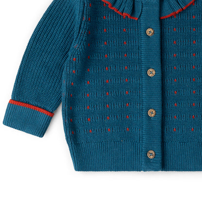 Little Green Radicals Midnight Frill Snuggly Knitted Cardigan