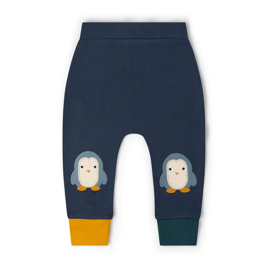 Little Green Radicals Blue Penguin Knee Patch Joggers