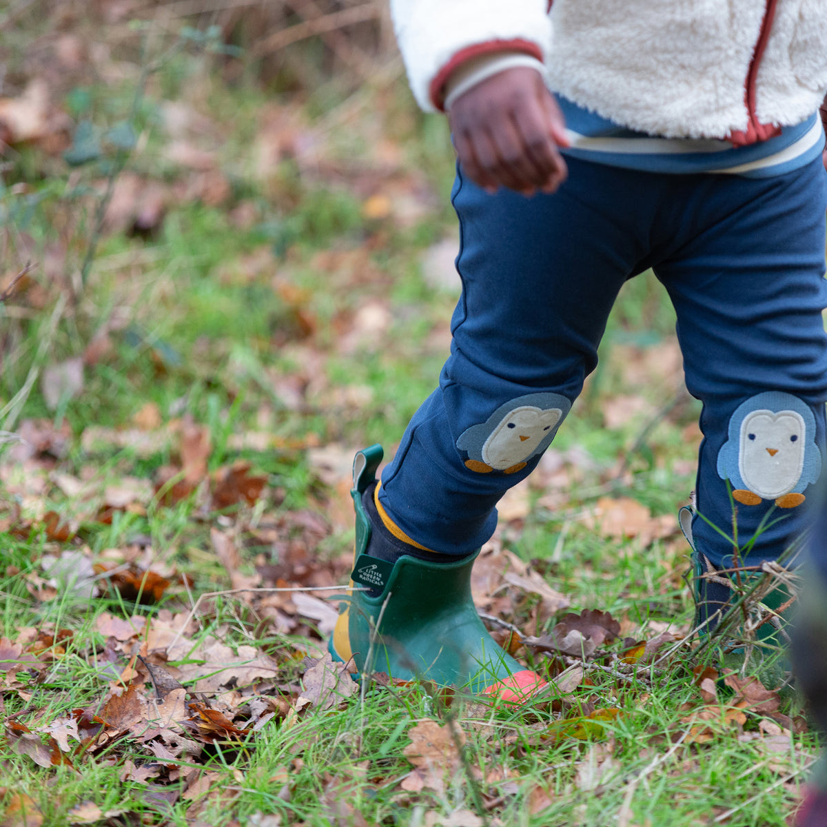 Little Green Radicals Blue Penguin Knee Patch Joggers